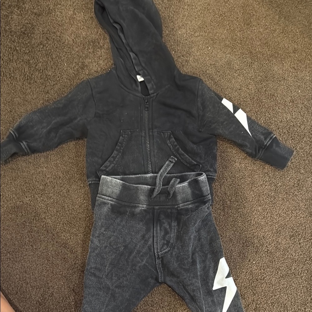 MISH Faded Black Hoodie and Jogger Set with White Lightning Bolt